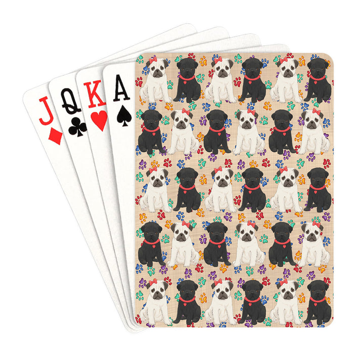 Rainbow Paw Print Pug Dogs Red Playing Card Decks