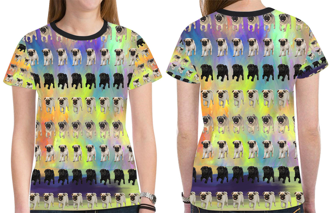 Paradise Wave Pug Dogs All Over Print Mesh Women's T-shirt