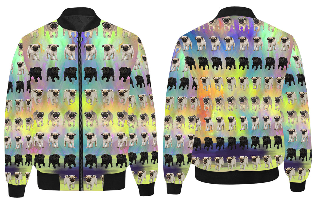 Paradise Wave Pug Dogs All Over Print Quilted Bomber Men's Jacket