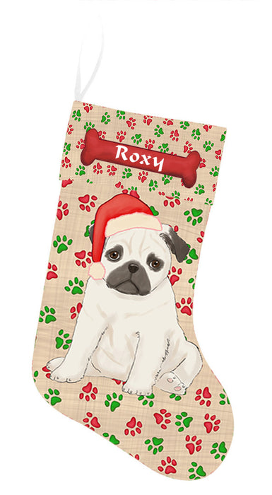 Pet Name Personalized Christmas Paw Print Pug Dogs Stocking