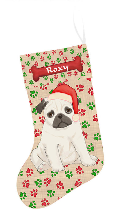 Pet Name Personalized Christmas Paw Print Pug Dogs Stocking