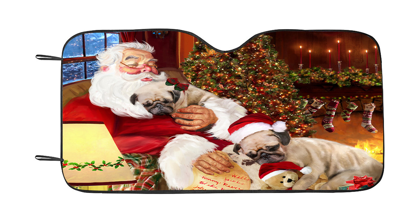Santa Sleeping with Pug Dogs Car Sun Shade