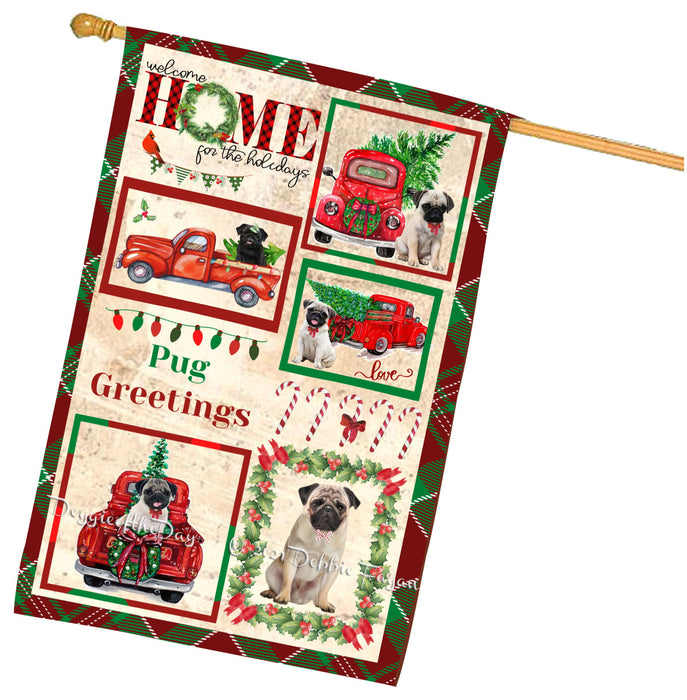 Welcome Home for Christmas Holidays Pug Dogs House flag FLG67039