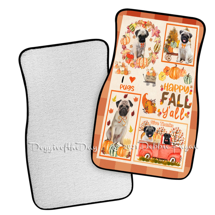 Happy Fall Y'all Pumpkin Pug Dogs Polyester Anti-Slip Vehicle Carpet Car Floor Mats CFM49276
