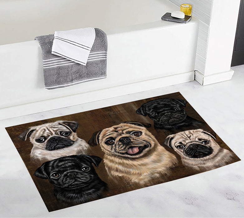 Rustic Pug Dogs Bath Mat