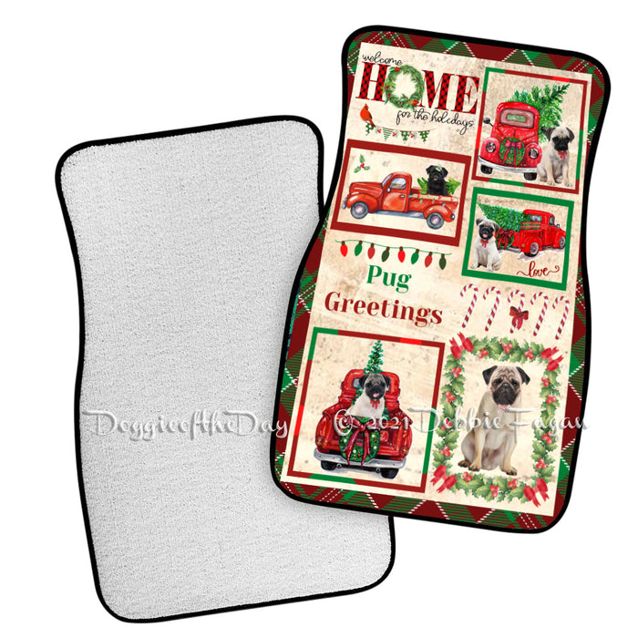 Welcome Home for Christmas Holidays Pug Dogs Polyester Anti-Slip Vehicle Carpet Car Floor Mats CFM48442