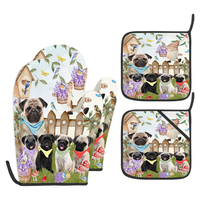 Pug Oven Mitts and Pot Holder Set: Explore a Variety of Designs, Custom, Personalized, Kitchen Gloves for Cooking with Potholders, Gift for Dog Lovers