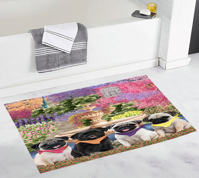 Pug Dogs Bath Mat: Explore a Variety of Designs, Custom, Personalized, Non-Slip Bathroom Floor Rug Mats, Gift for Dog and Pet Lovers