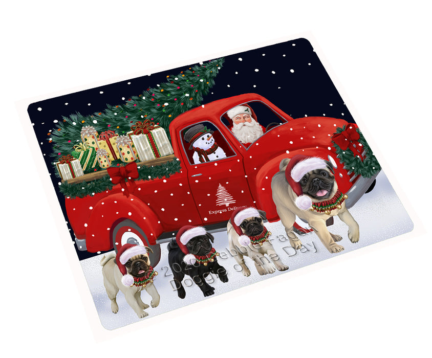 Christmas Express Delivery Red Truck Running Pug Dogs Cutting Board - Easy Grip Non-Slip Dishwasher Safe Chopping Board Vegetables C77863