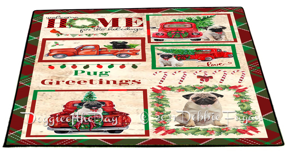 Welcome Home for Christmas Holidays Pug Dogs Indoor/Outdoor Welcome Floormat - Premium Quality Washable Anti-Slip Doormat Rug FLMS57850