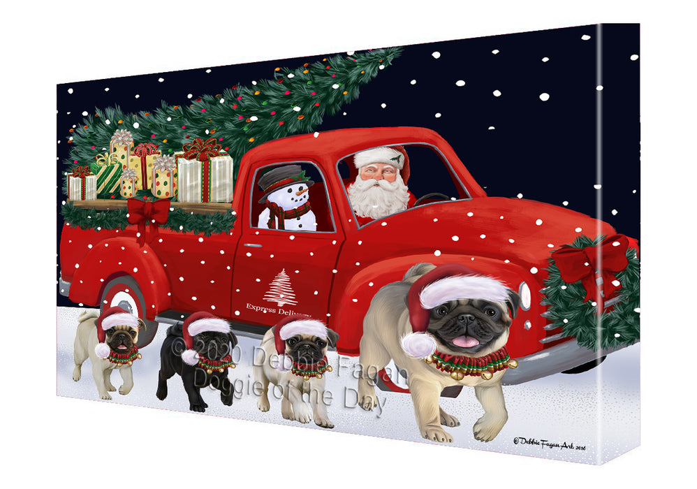 Christmas Express Delivery Red Truck Running Pug Dogs Canvas Print Wall Art Décor CVS146276