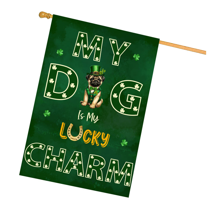 St. Patrick's Day Pug Irish Dog House Flags with Lucky Charm Design - Double Sided Yard Home Festival Decorative Gift - Holiday Dogs Flag Decor - 28"w x 40"h