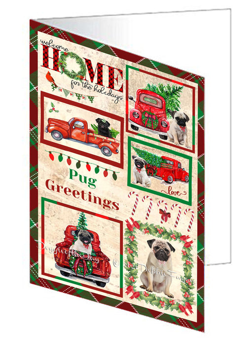 Welcome Home for Christmas Holidays Pug Dogs Handmade Artwork Assorted Pets Greeting Cards and Note Cards with Envelopes for All Occasions and Holiday Seasons GCD76253