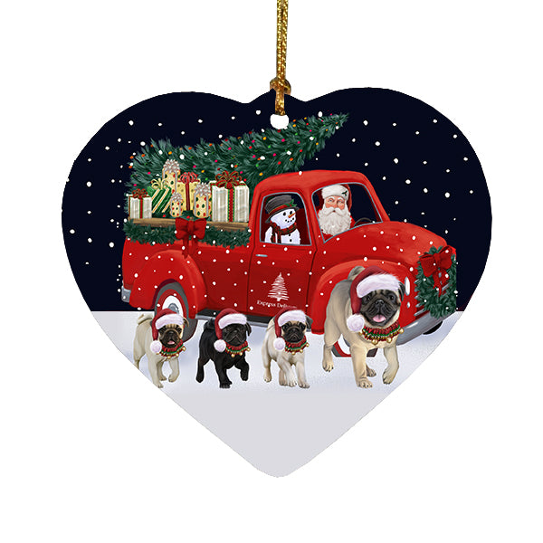 Christmas Express Delivery Red Truck Running Pug Dogs Heart Christmas Ornament RFPOR58112
