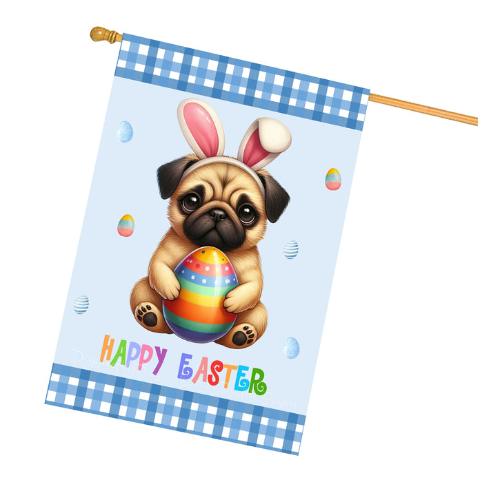 Pug Dog Easter Day House Flags with Multi Design - Double Sided Easter Festival Gift for Home Decoration  - Holiday Dogs Flag Decor 28" x 40"