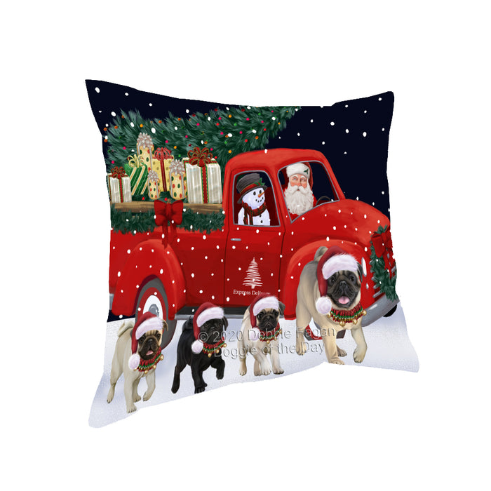 Christmas Express Delivery Red Truck Running Pug Dogs Pillow PIL86164
