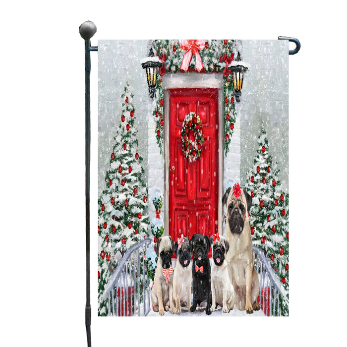 Christmas Holiday Welcome Pug Dogs Garden Flags- Outdoor Double Sided Garden Yard Porch Lawn Spring Decorative Vertical Home Flags 12 1/2"w x 18"h