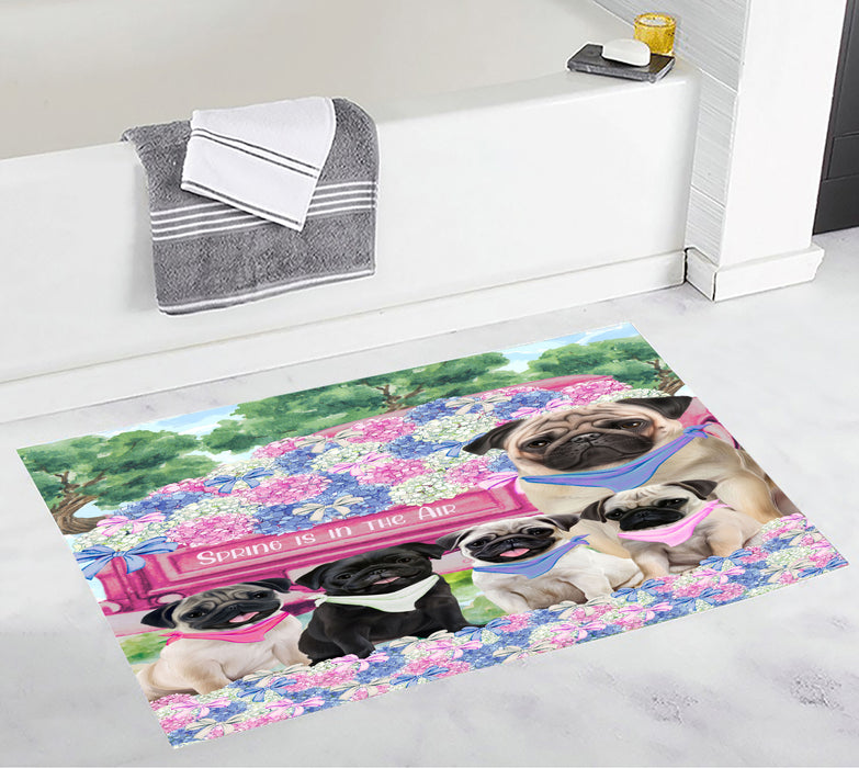 Pug Dogs Bath Mat: Explore a Variety of Designs, Custom, Personalized, Non-Slip Bathroom Floor Rug Mats, Gift for Dog and Pet Lovers