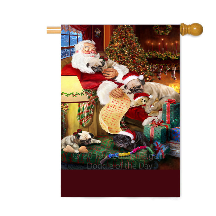Personalized Puggle Dogs and Puppies Sleeping with Santa Custom House Flag FLG-DOTD-A62713