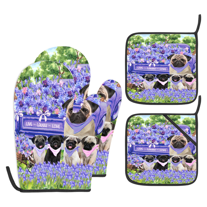 Pug Oven Mitts and Pot Holder: Explore a Variety of Designs, Potholders with Kitchen Gloves for Cooking, Custom, Personalized, Gifts for Pet & Dog Lover