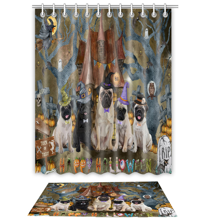 Pug Shower Curtain with Bath Mat Combo: Curtains with hooks and Rug Set Bathroom Decor, Custom, Explore a Variety of Designs, Personalized, Pet Gift for Dog Lovers