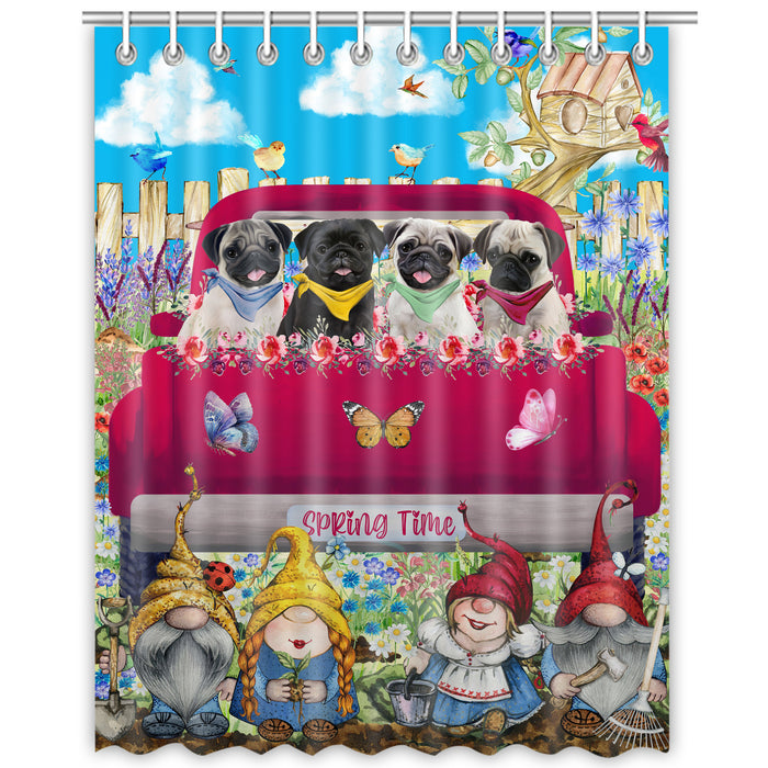 Pug Shower Curtain, Explore a Variety of Personalized Designs, Custom, Waterproof Bathtub Curtains with Hooks for Bathroom, Dog Gift for Pet Lovers