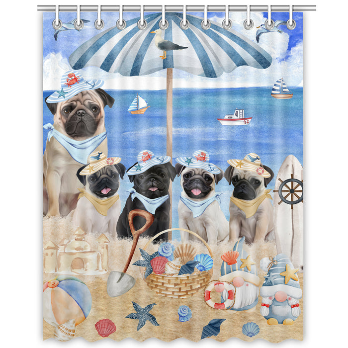 Pug Shower Curtain: Explore a Variety of Designs, Custom, Personalized, Waterproof Bathtub Curtains for Bathroom with Hooks, Gift for Dog and Pet Lovers