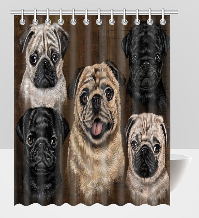 Rustic Pug Dogs Shower Curtain