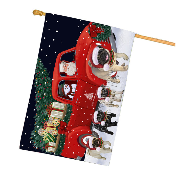Christmas Express Delivery Red Truck Running Pug Dogs House Flag FLG66542