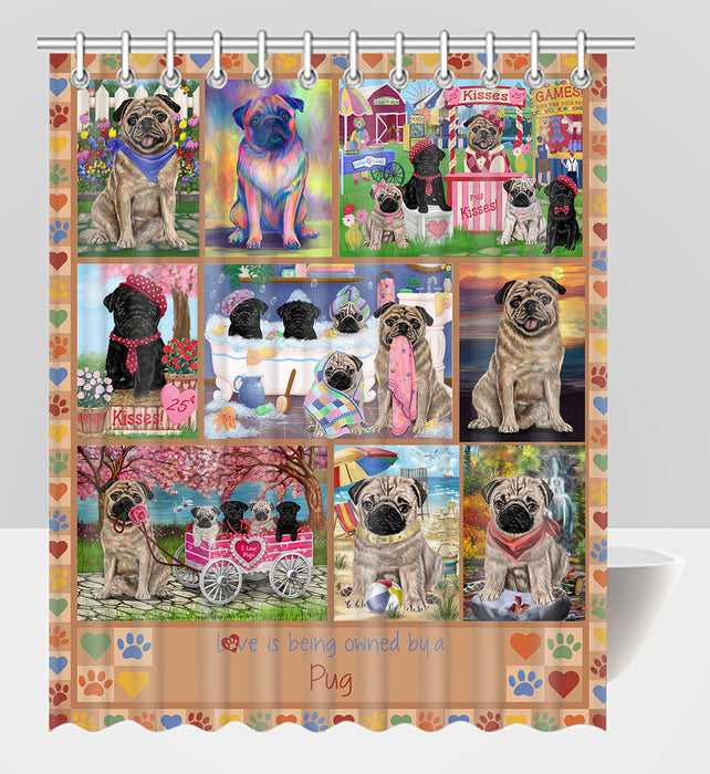Love is Being Owned Pug Dog Beige Shower Curtain