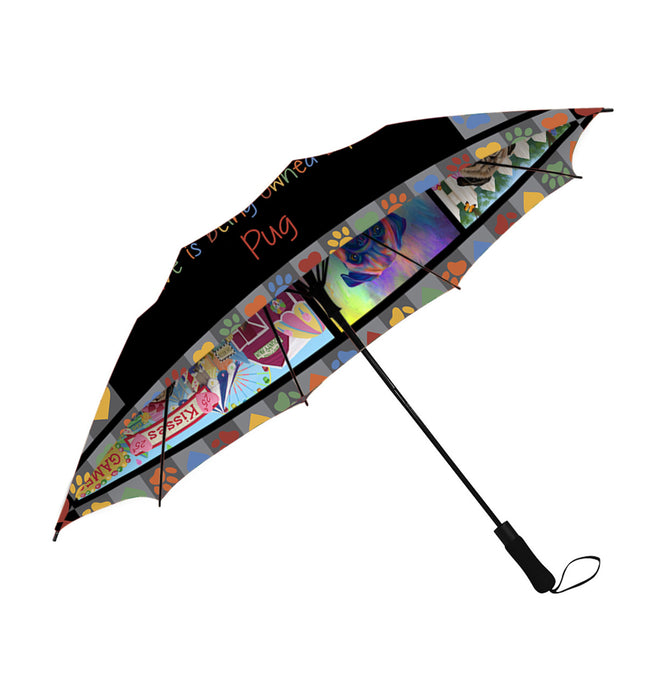 Love is Being Owned Pug Dog Grey Semi-Automatic Foldable Umbrella