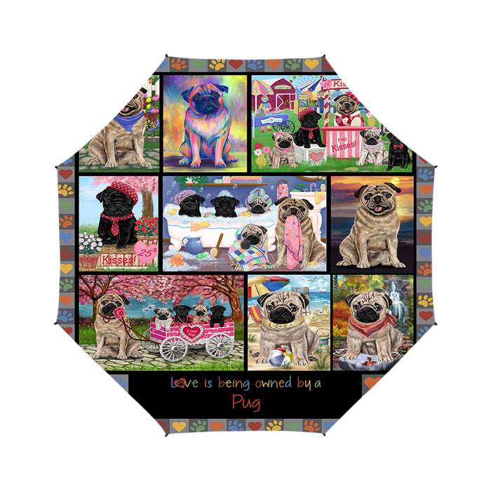 Love is Being Owned Pug Dog Grey Semi-Automatic Foldable Umbrella