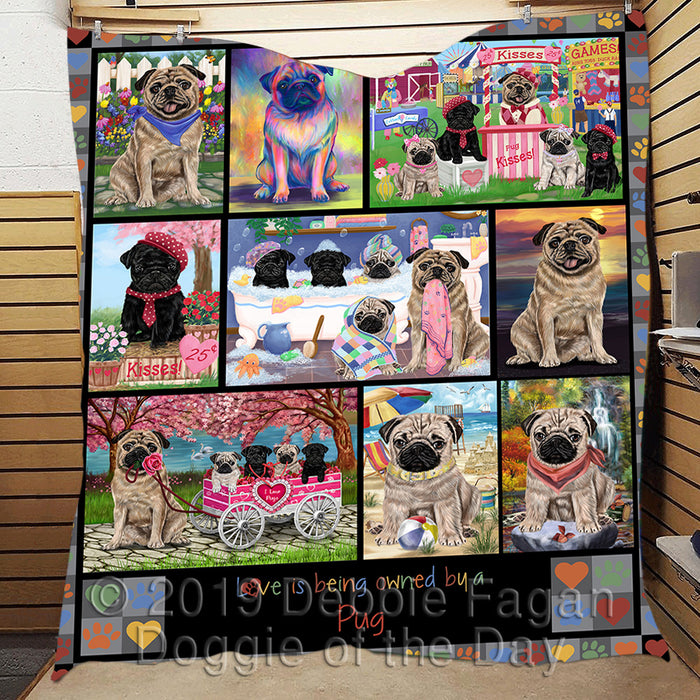 Love is Being Owned Pug Dog Grey Quilt