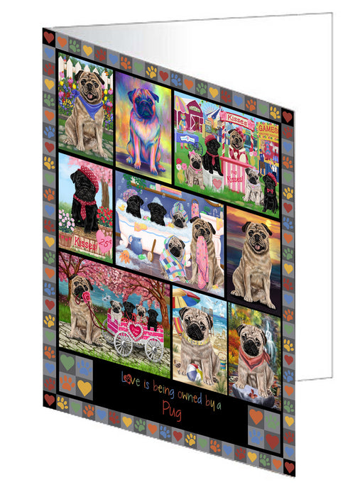 Love is Being Owned Pug Dog Grey Handmade Artwork Assorted Pets Greeting Cards and Note Cards with Envelopes for All Occasions and Holiday Seasons GCD77441