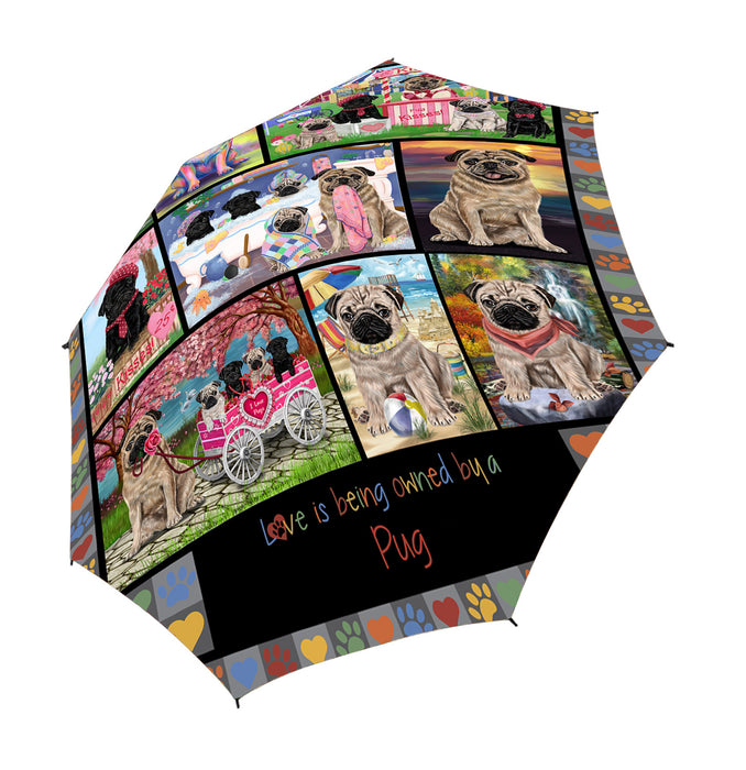 Love is Being Owned Pug Dog Grey Semi-Automatic Foldable Umbrella