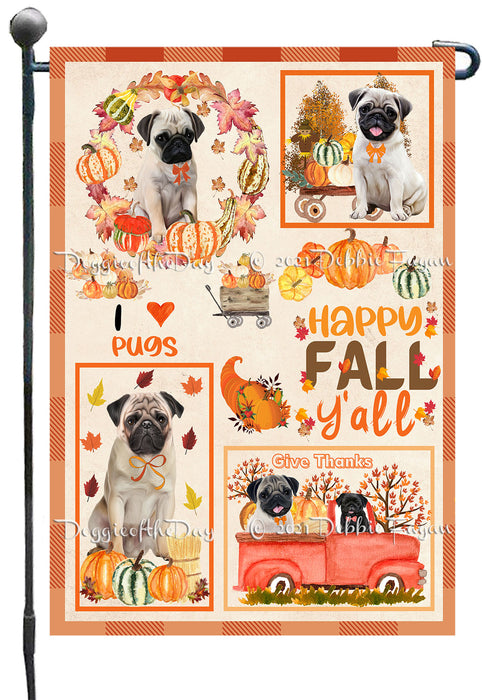 Happy Fall Y'all Pumpkin Pug Dogs Garden Flags- Outdoor Double Sided Garden Yard Porch Lawn Spring Decorative Vertical Home Flags 12 1/2"w x 18"h