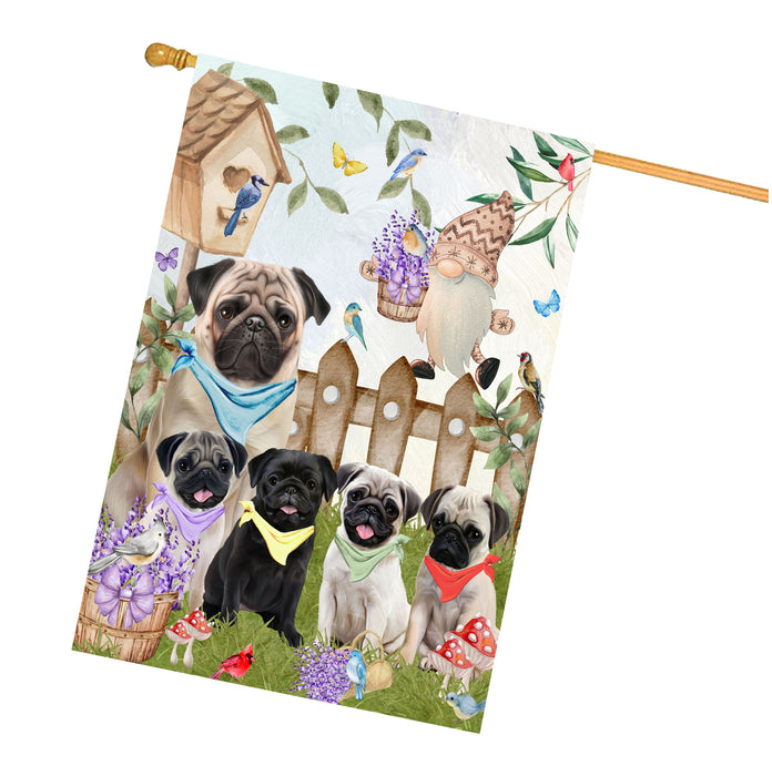 Pug Dogs House Flag: Explore a Variety of Designs, Custom, Personalized, Weather Resistant, Double-Sided, Home Outside Yard Decor for Dog and Pet Lovers