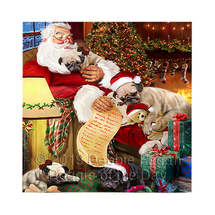 Santa Sleeping with Pug Dogs Square Towel 