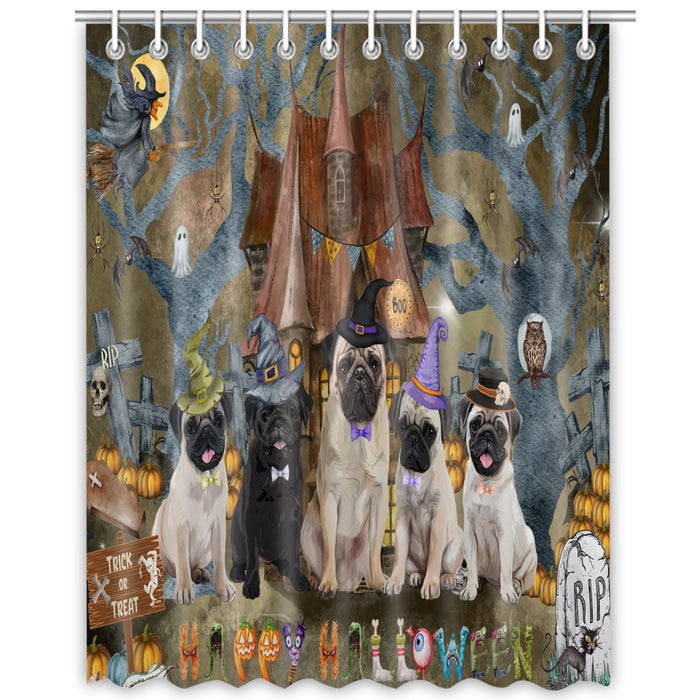 Pug Shower Curtain, Personalized Bathtub Curtains for Bathroom Decor with Hooks, Explore a Variety of Designs, Custom, Pet Gift for Dog Lovers