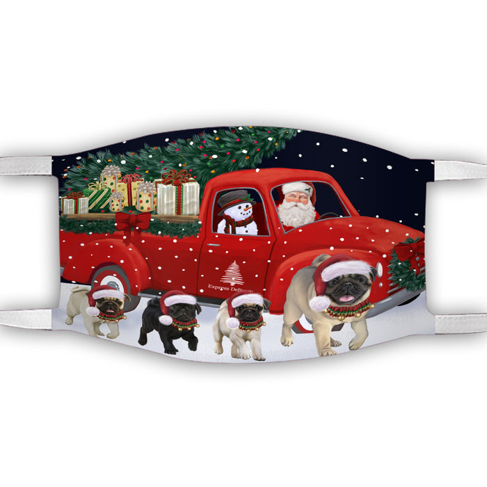 Christmas Express Delivery Red Truck Running Pug Dogs Face Mask FM49889