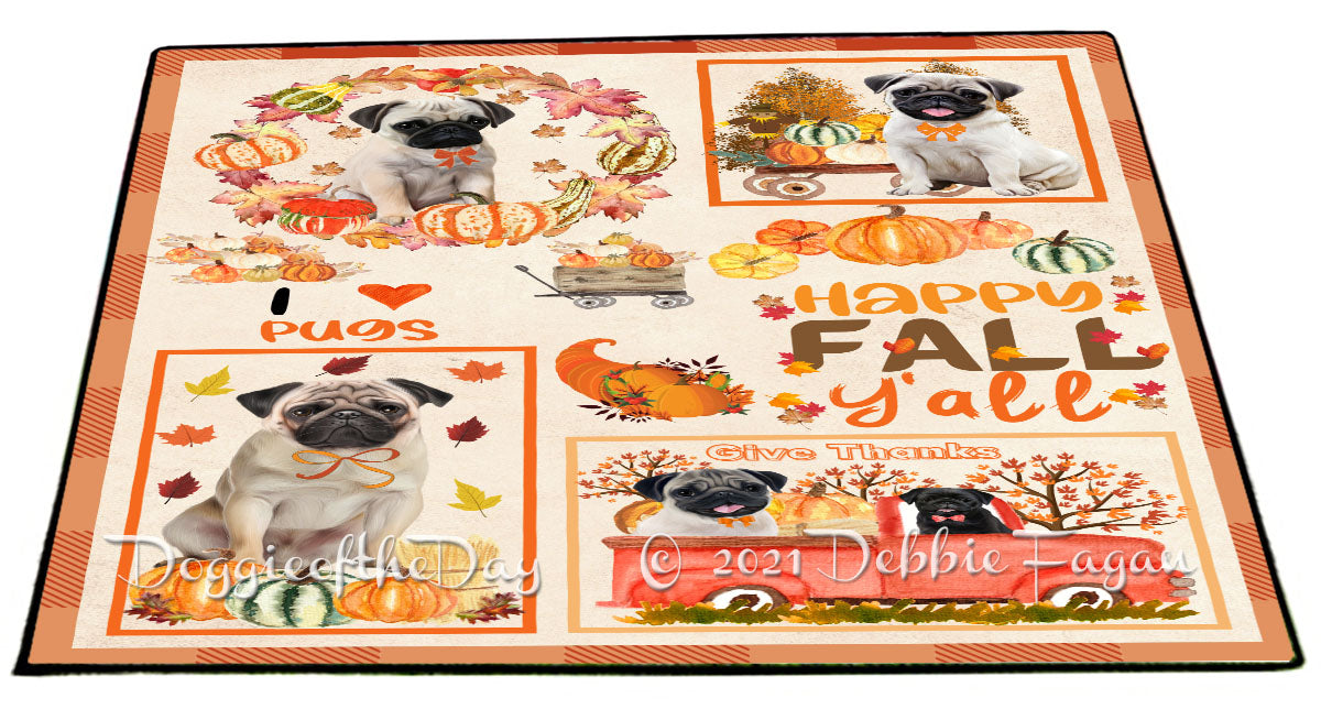 Happy Fall Y'all Pumpkin Pug Dogs Indoor/Outdoor Welcome Floormat - Premium Quality Washable Anti-Slip Doormat Rug FLMS58714