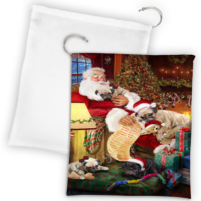 Santa Sleeping with Puggle Dogs Drawstring Laundry or Gift Bag LGB48837