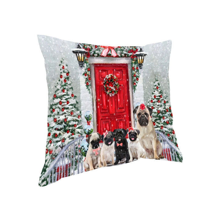 Christmas Holiday Welcome Pug Dogs Pillow with Top Quality High-Resolution Images - Ultra Soft Pet Pillows for Sleeping - Reversible & Comfort - Ideal Gift for Dog Lover - Cushion for Sofa Couch Bed - 100% Polyester