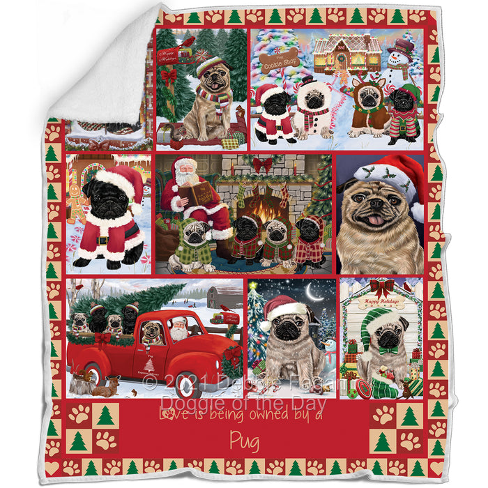 Love is Being Owned Christmas Pug Dogs Blanket BLNKT143488