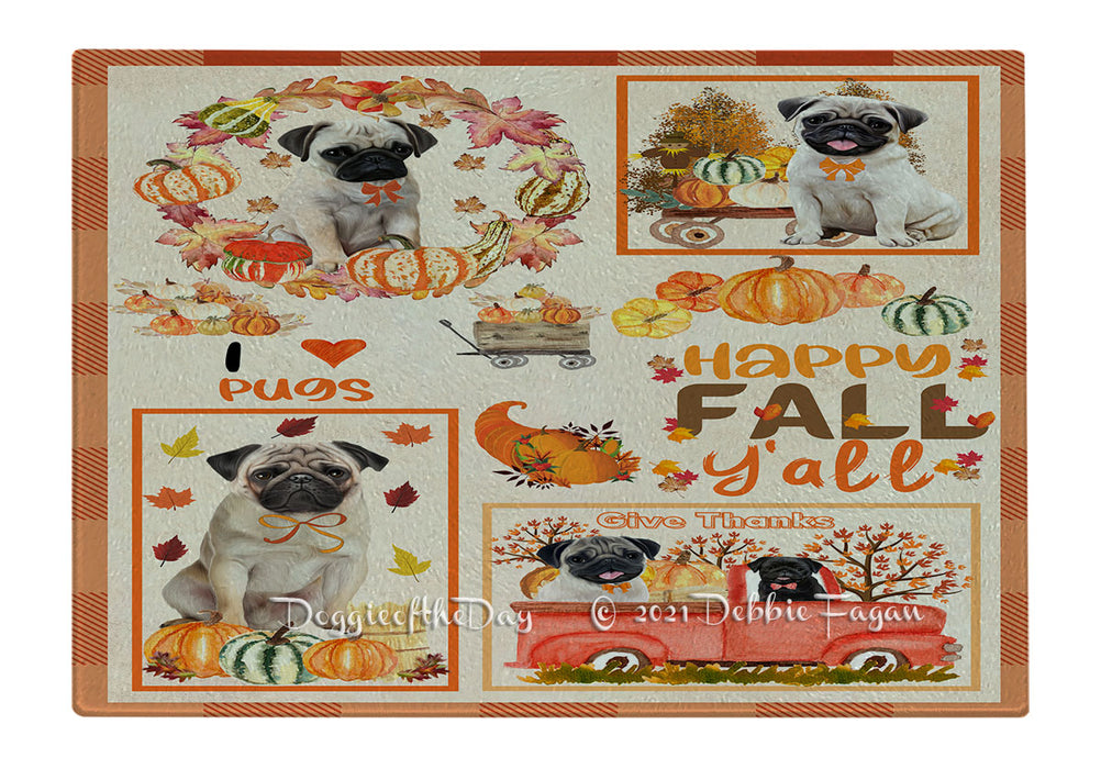 Happy Fall Y'all Pumpkin Pug Dogs Cutting Board - Easy Grip Non-Slip Dishwasher Safe Chopping Board Vegetables C79963