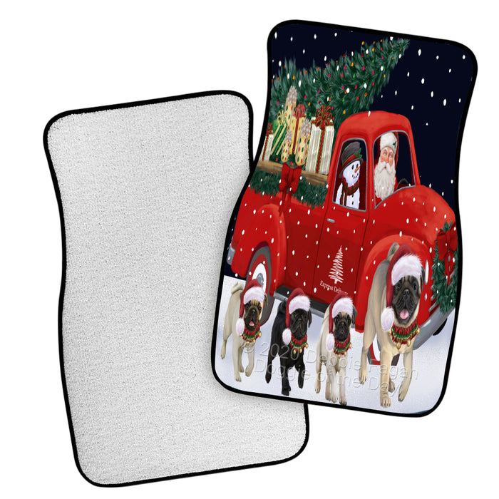Christmas Express Delivery Red Truck Running Pug Dogs Polyester Anti-Slip Vehicle Carpet Car Floor Mats  CFM49540