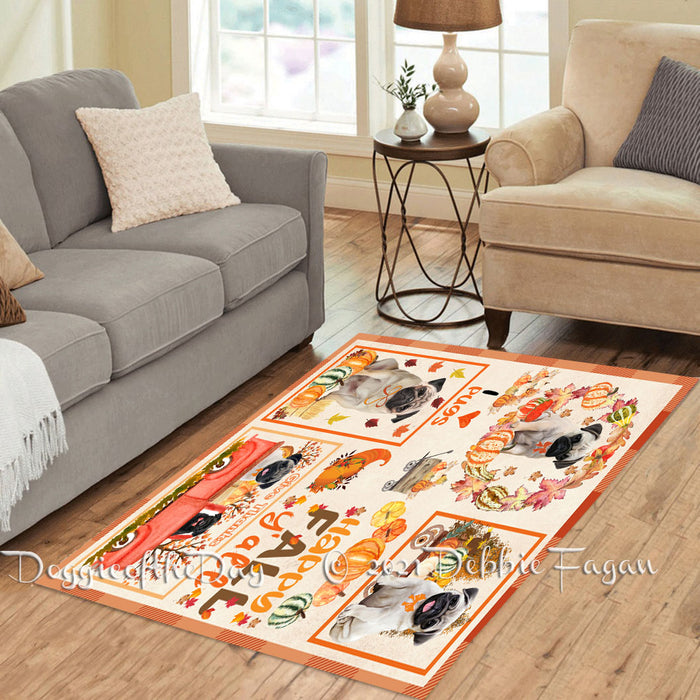 Happy Fall Y'all Pumpkin Pug Dogs Polyester Living Room Carpet Area Rug ARUG67034
