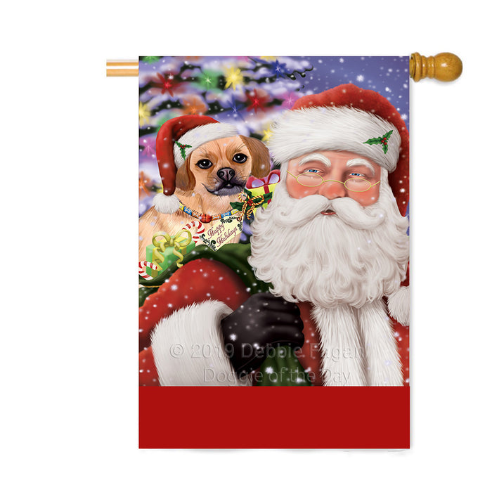 Personalized Santa Carrying Puggle Dog and Christmas Presents Custom House Flag FLG-DOTD-A63503