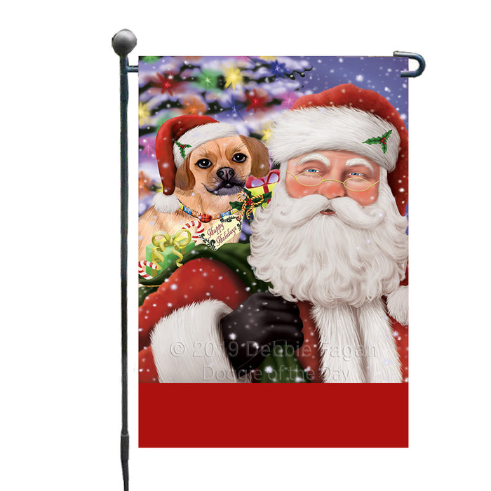 Personalized Santa Carrying Puggle Dog and Christmas Presents Custom Garden Flag GFLG63812