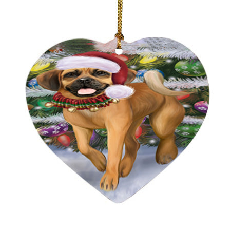 Trotting in the Snow Puggle Dog Heart Christmas Ornament HPORA58469